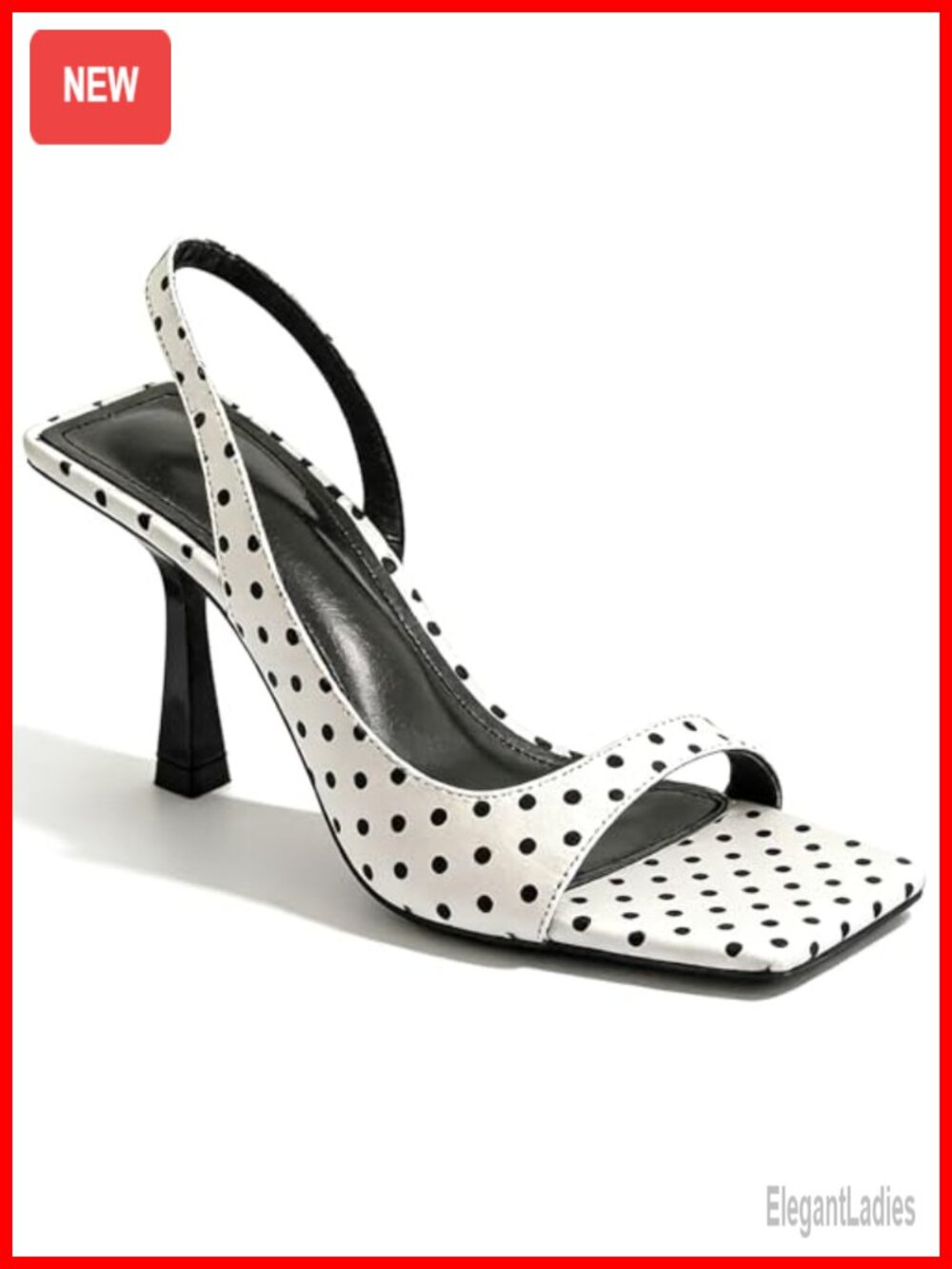 Polka Dot Slingback Stiletto Heeled Sandals Square Toe Slip On Kitten Heel